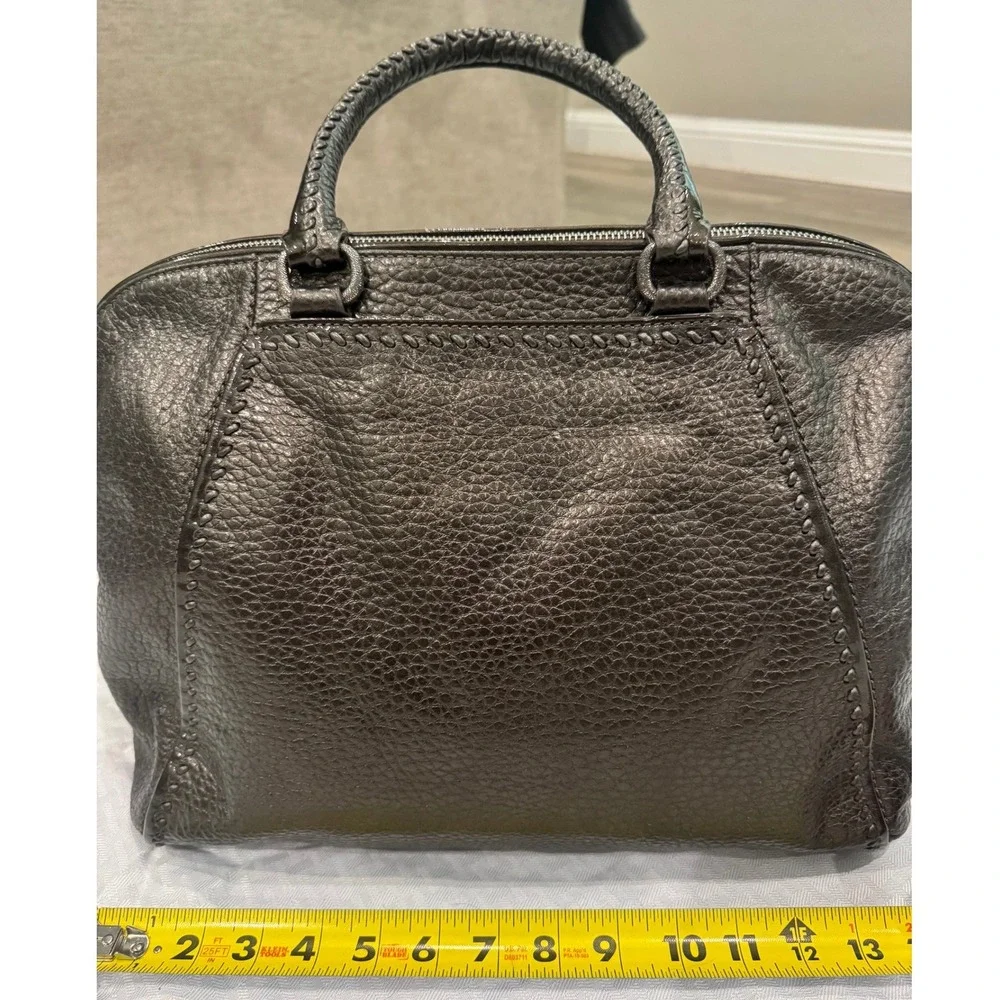 Brighton Leather Satchel Bag‎ Womens Large Metallic Charcoal Excellent Mandala